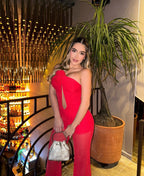 Red Rose Neck Deep V Jumpsuit H6441