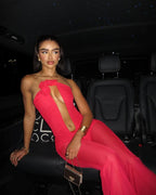 Red Rose Neck Deep V Jumpsuit H6441
