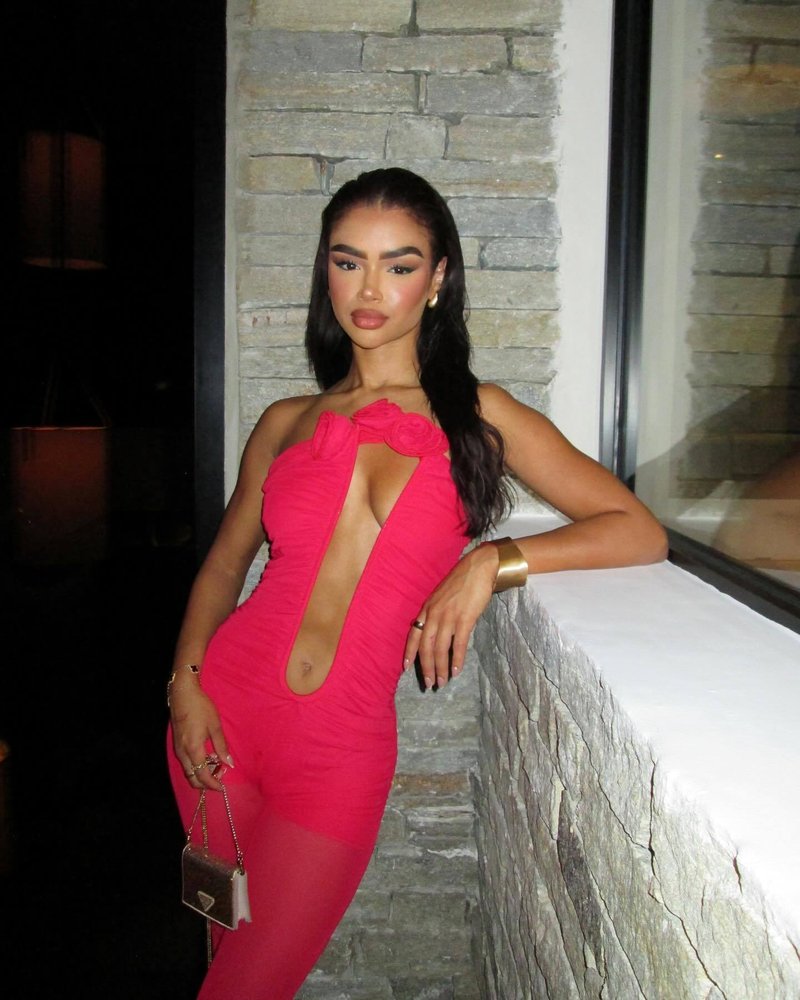 Red Rose Neck Deep V Jumpsuit H6441