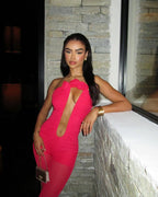 Red Rose Neck Deep V Jumpsuit H6441