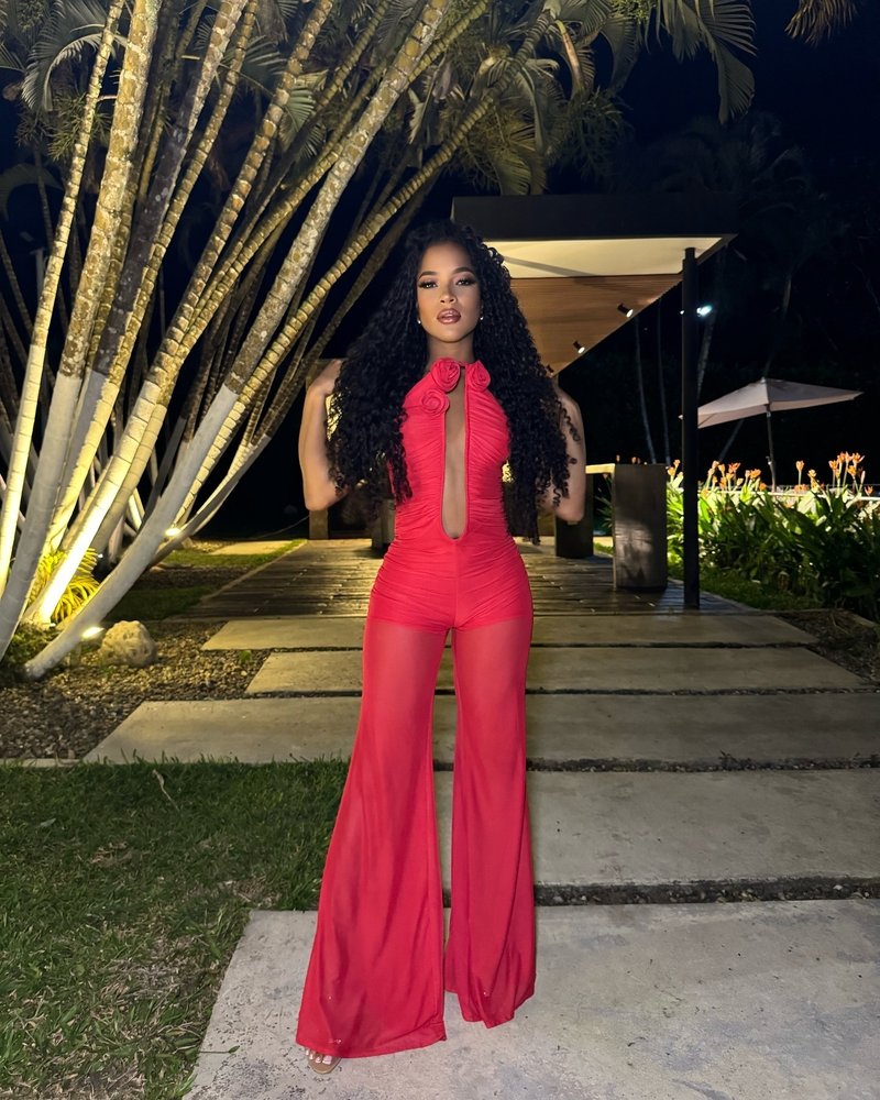 Red Rose Neck Deep V Jumpsuit H6441