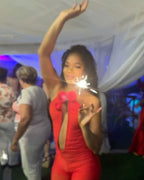 Red Rose Neck Deep V Jumpsuit H6441