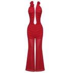 Red Rose Neck Deep V Jumpsuit H6441