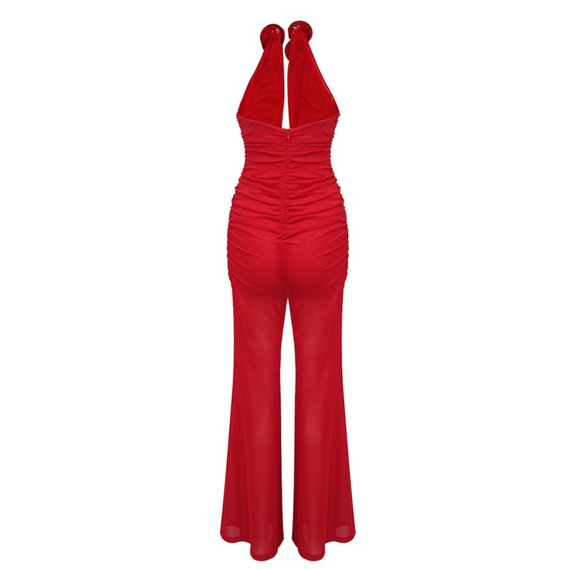 Red Rose Neck Deep V Jumpsuit H6441