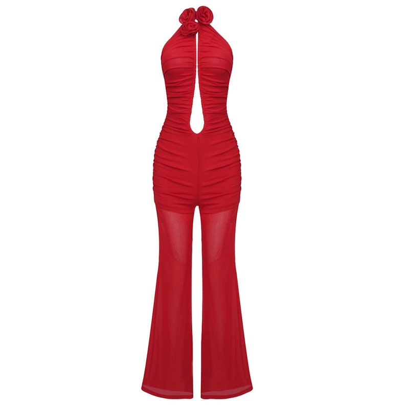 Red Rose Neck Deep V Jumpsuit H6441