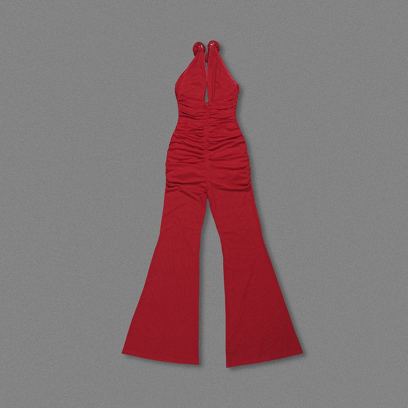 Red Rose Neck Deep V Jumpsuit H6441