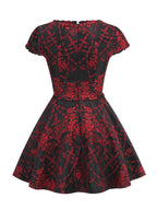 Red Rose Pattern Black Flared Dress H6852