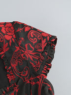 Red Rose Pattern Black Flared Dress H6852