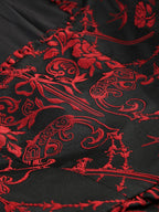 Red Rose Pattern Black Flared Dress H6852