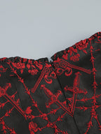 Red Rose Pattern Black Flared Dress H6852