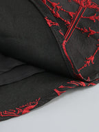 Red Rose Pattern Black Flared Dress H6852