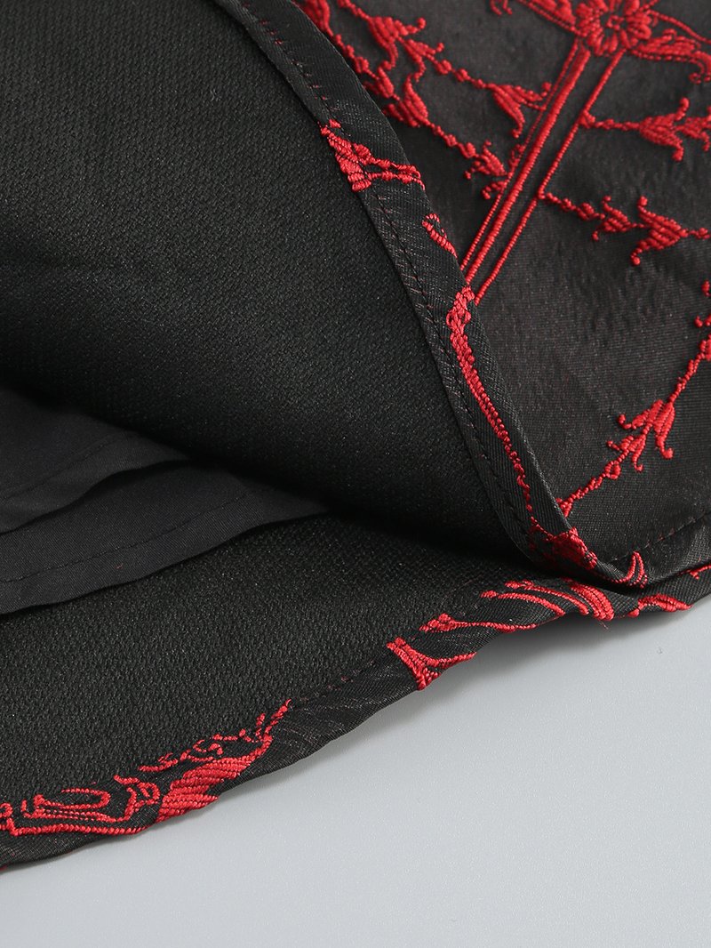Red Rose Pattern Black Flared Dress H6852