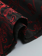 Red Rose Pattern Black Flared Dress H6852