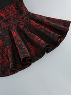 Red Rose Pattern Black Flared Dress H6852