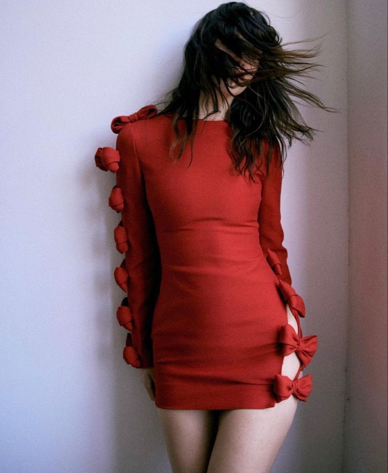 Red Ruffle Sleeve Mini Dress H5992
