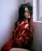Red Ruffle Sleeve Mini Dress H5992