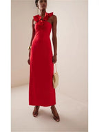Red Ruffle Strapless Maxi Dress H7138