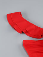 Red Ruffle Strapless Maxi Dress H7138