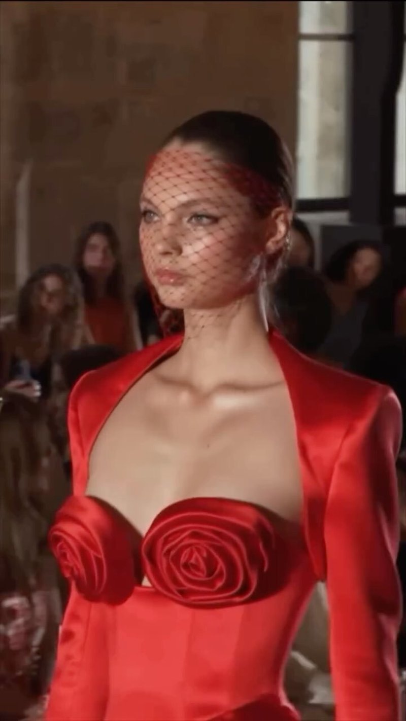 Red Satin Rose Bustier Gown H6690