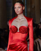 Red Satin Rose Bustier Gown H6690