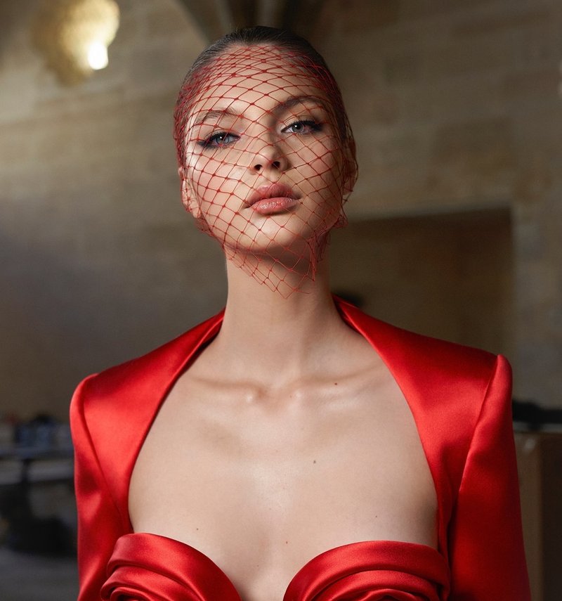 Red Satin Rose Bustier Gown H6690