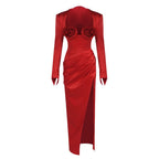 Red Satin Rose Bustier Gown H6690