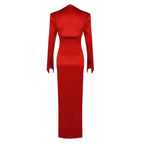 Red Satin Rose Bustier Gown H6690