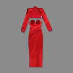 Red Satin Rose Bustier Gown H6690