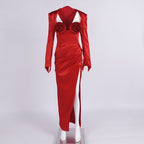 Red Satin Rose Bustier Gown H6690