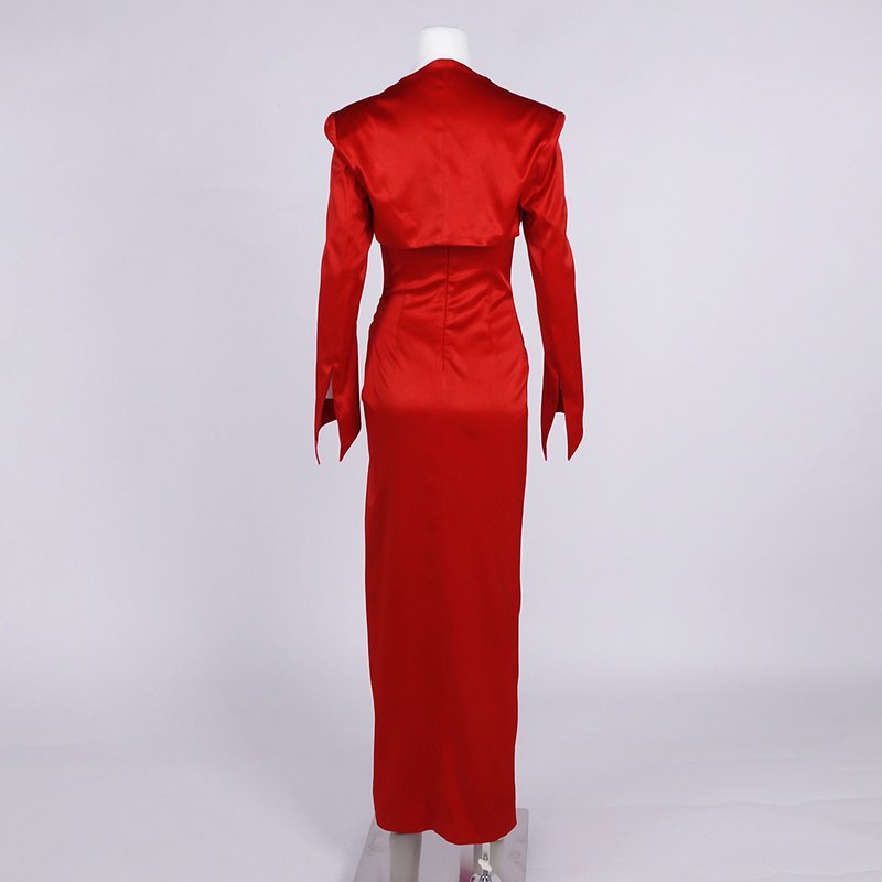 Red Satin Rose Bustier Gown H6690