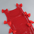 Red Sequin Bow Side Slit Gown H7125