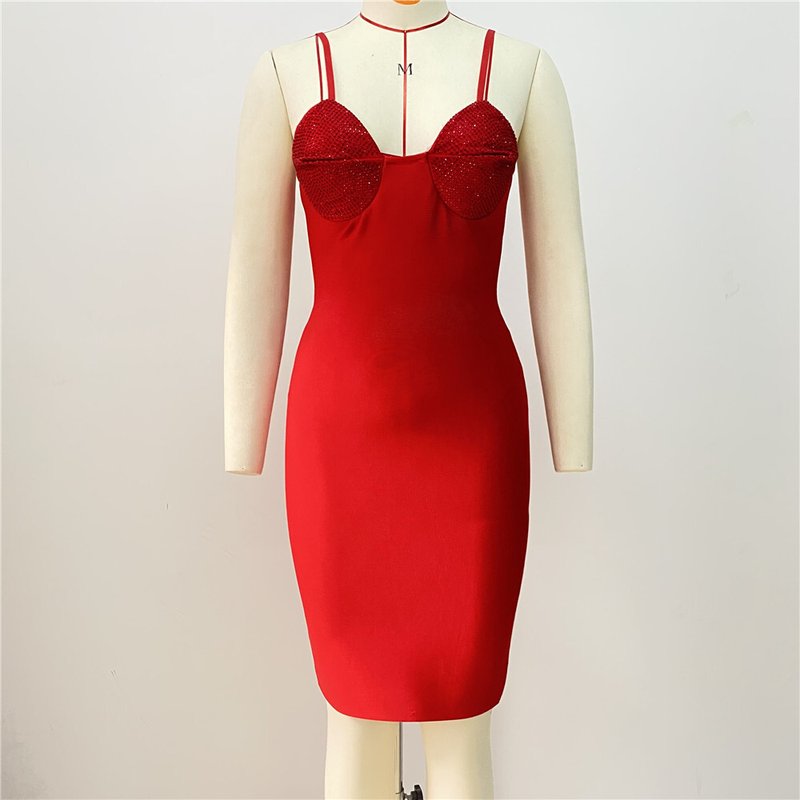 Red Sequin Bustier Mini Dress H6208