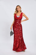 Red Sequin Cowl Neck Maxi Dress H6560