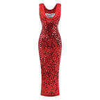 Red Sequin Cowl Neck Maxi Dress H6560