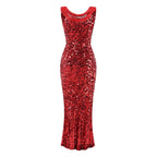 Red Sequin Cowl Neck Maxi Dress H6560