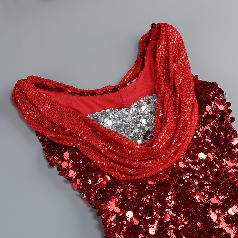 Red Sequin Cowl Neck Maxi Dress H6560