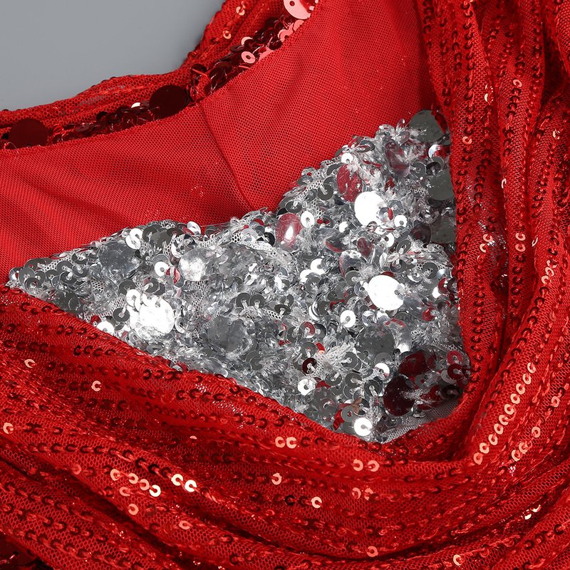 Red Sequin Cowl Neck Maxi Dress H6560