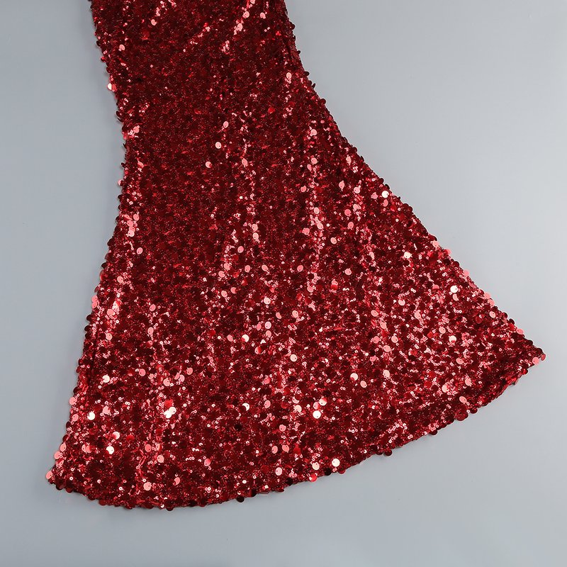 Red Sequin Cowl Neck Maxi Dress H6560