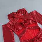 Red Sequin Cutout Midi Dress H6336