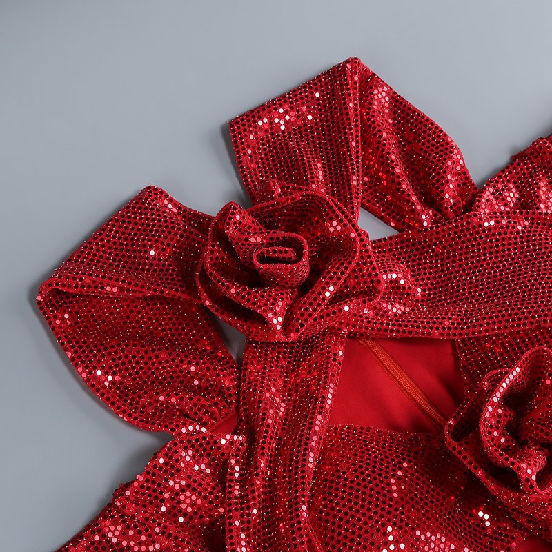 Red Sequin Cutout Midi Dress H6336