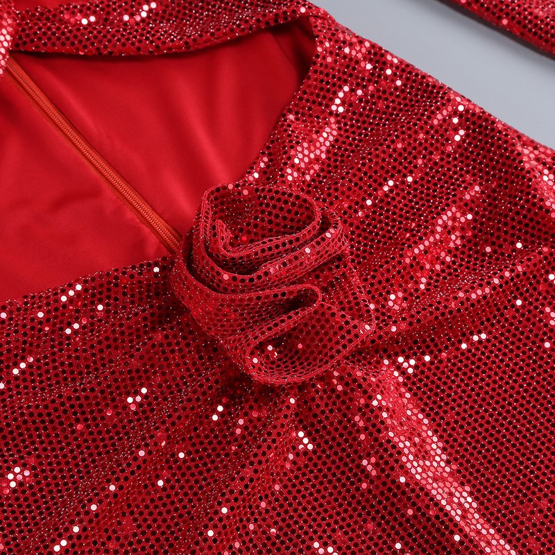 Red Sequin Cutout Midi Dress H6336