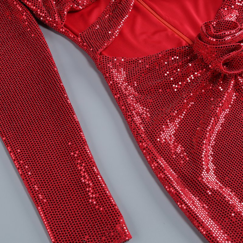 Red Sequin Cutout Midi Dress H6336