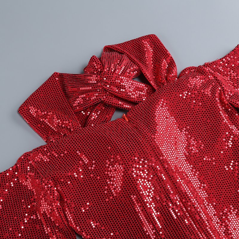 Red Sequin Cutout Midi Dress H6336