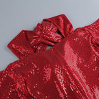 Red Sequin Cutout Midi Dress H6336