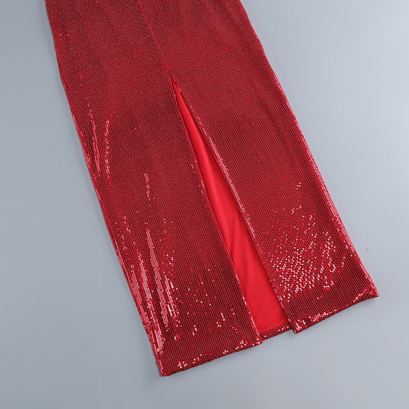 Red Sequin Cutout Midi Dress H6336