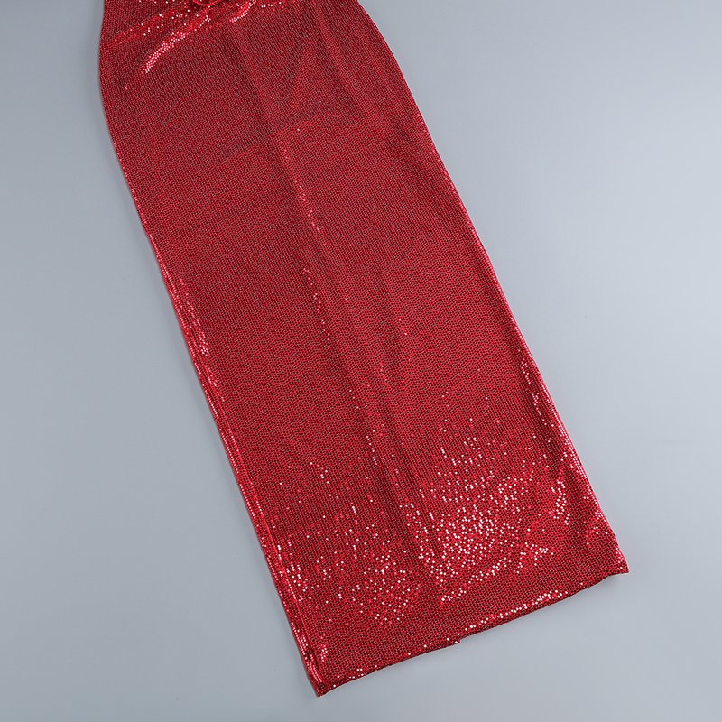 Red Sequin Cutout Midi Dress H6336