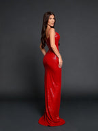 Red Sequin Slit Maxi Dress H7071