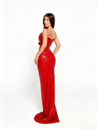 Red Sequin Slit Maxi Dress H7071