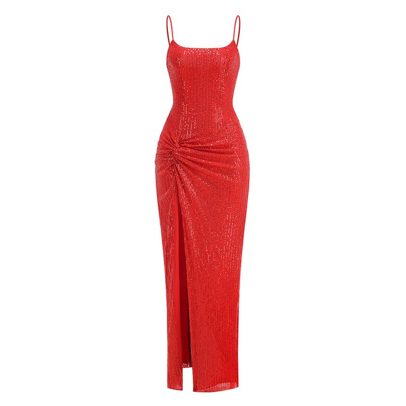 Red Sequin Slit Maxi Dress H7071