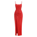 Red Sequin Slit Maxi Dress H7071